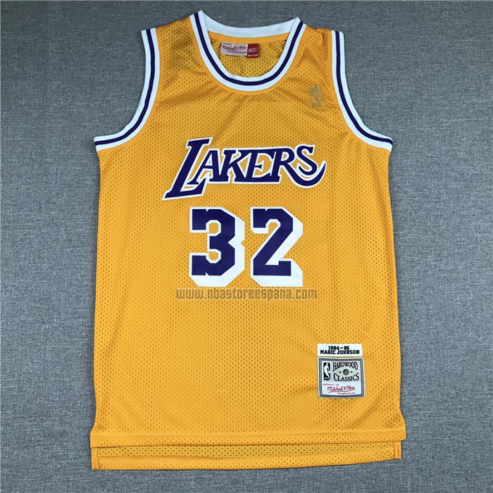 Camiseta Los Angeles Lakers Magic Johnson NO 32 Hardwood Classics Throwback Amarillo